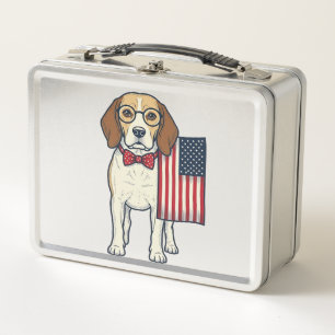 Patriotic Beagle with Flag Vintage Vector Art_1 Metal Lunch Box