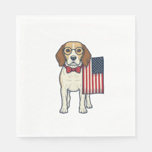 Patriotic Beagle with Flag Vintage Vector Art_1 Napkin