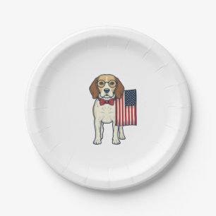 Patriotic Beagle with Flag Vintage Vector Art_1 Paper Plate