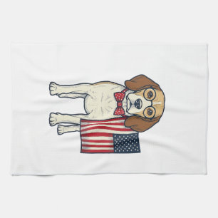 Patriotic Beagle with Flag Vintage Vector Art_1 Tea Towel