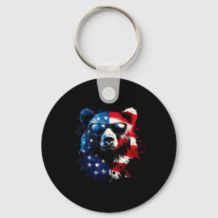 Patriotic Bear American Flag Grizzly Bear 4th Of J Key Ring