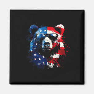 Patriotic Bear American Flag Grizzly Bear 4th Of J Magnet