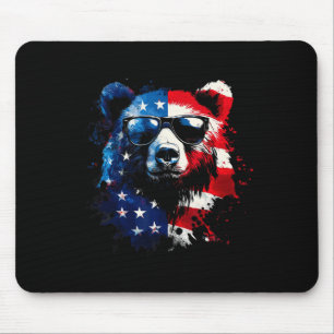 Patriotic Bear American Flag Grizzly Bear 4th Of J Mouse Mat
