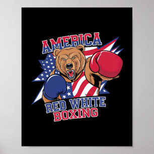 Patriotic Bear Boxing - Red White Usa Glory  Poster