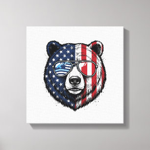 Patriotic Bear Sunglasses Vintage Vector Shirt_1 Canvas Print