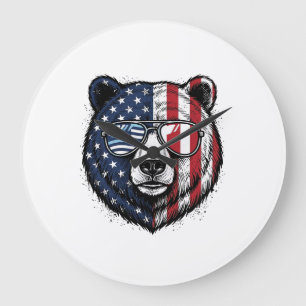Patriotic Bear Sunglasses Vintage Vector Shirt_1 Large Clock