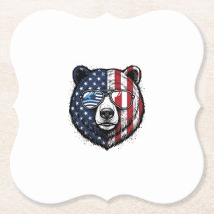 Patriotic Bear Sunglasses Vintage Vector Shirt_1 Paper Coaster