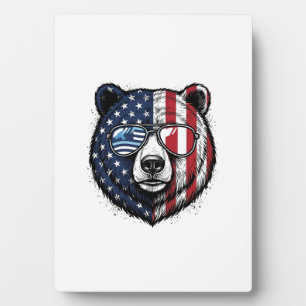 Patriotic Bear Sunglasses Vintage Vector Shirt_1 Plaque