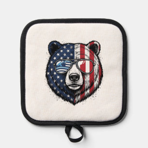 Patriotic Bear Sunglasses Vintage Vector Shirt_1 Pot Holder