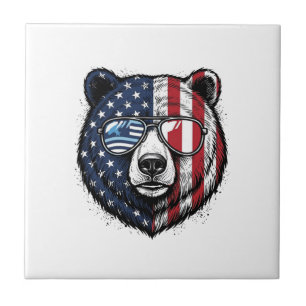 Patriotic Bear Sunglasses Vintage Vector Shirt_1 Tile