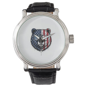 Patriotic Bear Sunglasses Vintage Vector Shirt_1 Watch