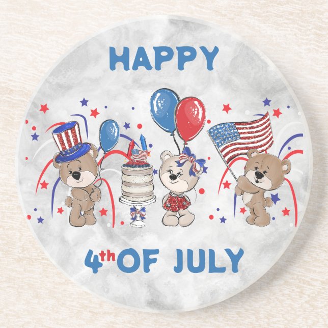 Patriotic Bears 4th Of July Coaster (Front)