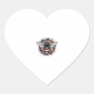 Patriotic Bee Vintage Engraving Vector Design_1 Heart Sticker