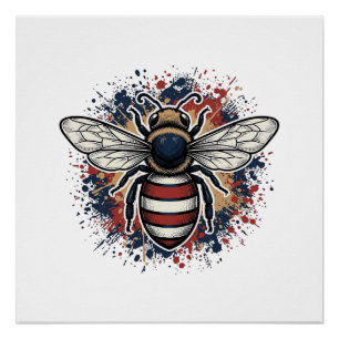 Patriotic Bee Vintage Engraving Vector Design_1 Poster