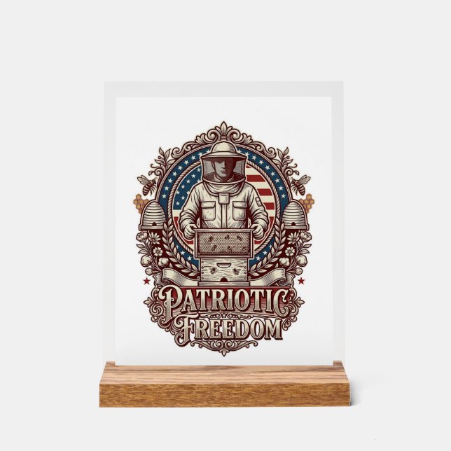 Patriotic Beekeeper Vector Graphic Tee Acrylic Sign (Front)