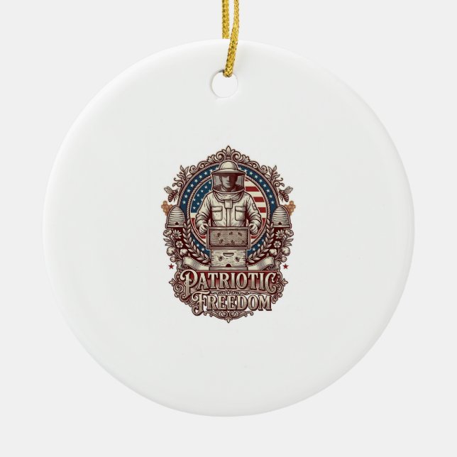 Patriotic Beekeeper Vector Graphic Tee Ceramic Tree Decoration (Front)