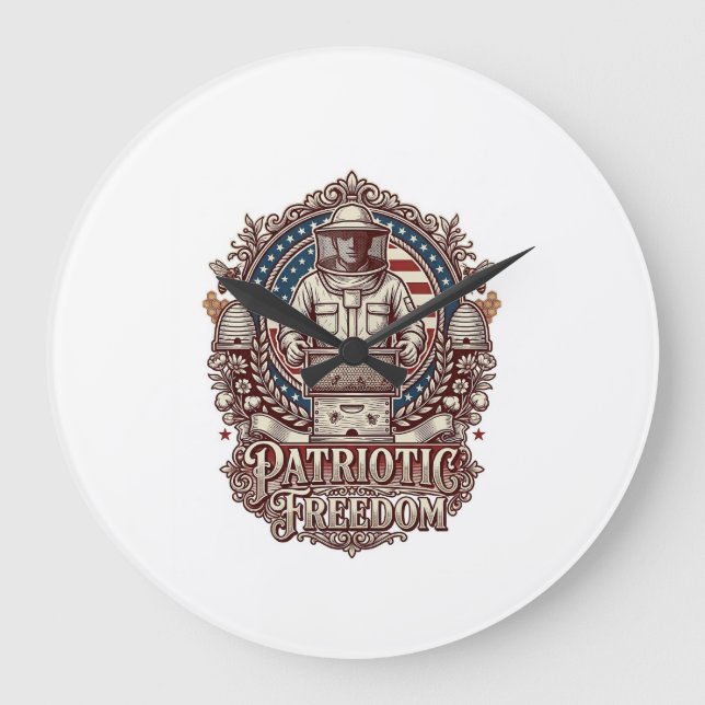Patriotic Beekeeper Vector Graphic Tee Large Clock (Front)