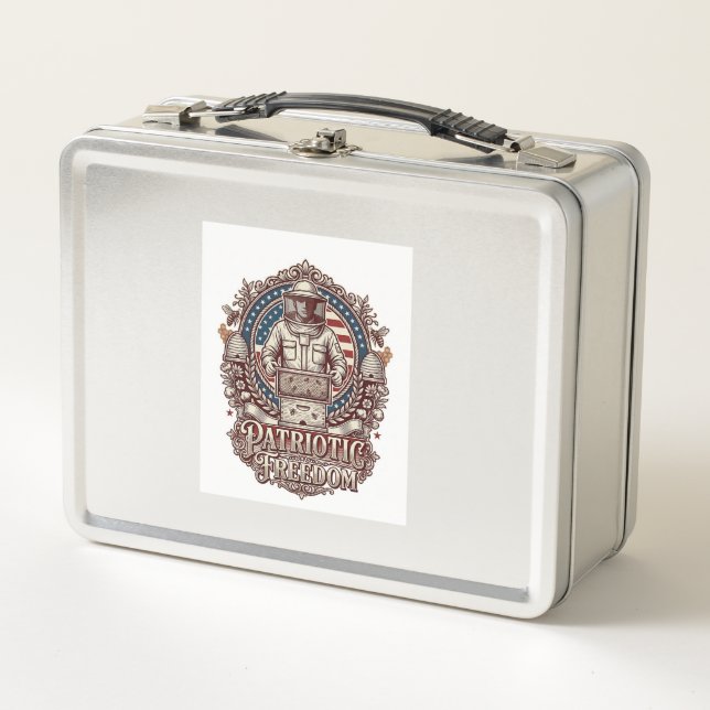 Patriotic Beekeeper Vector Graphic Tee Metal Lunch Box (Front)
