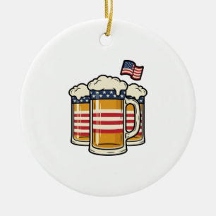 Patriotic Beer Mug Vintage Vector Design_1 Ceramic Tree Decoration