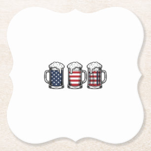 Patriotic Beer Mugs Vintage Vector Shirt Design_1 Paper Coaster