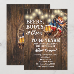 Patriotic Beers Boots & Cheers Country Birthday Invitation