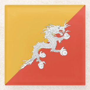 Patriotic Bhutan Flag Glass Coaster