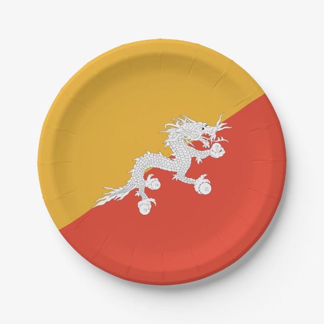 Patriotic Bhutan Flag Paper Plate (Front)
