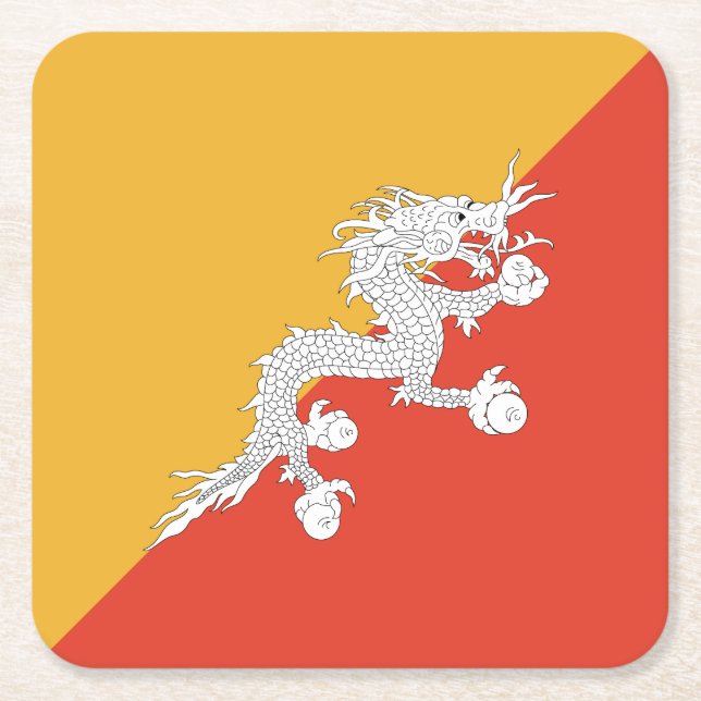 Patriotic Bhutan Flag Square Paper Coaster (Front)
