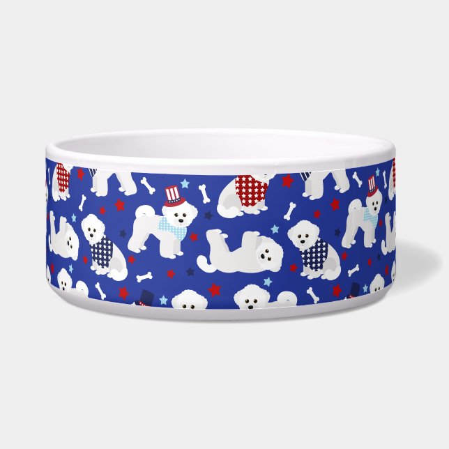 Patriotic Bichon Frise Bowl (Front)
