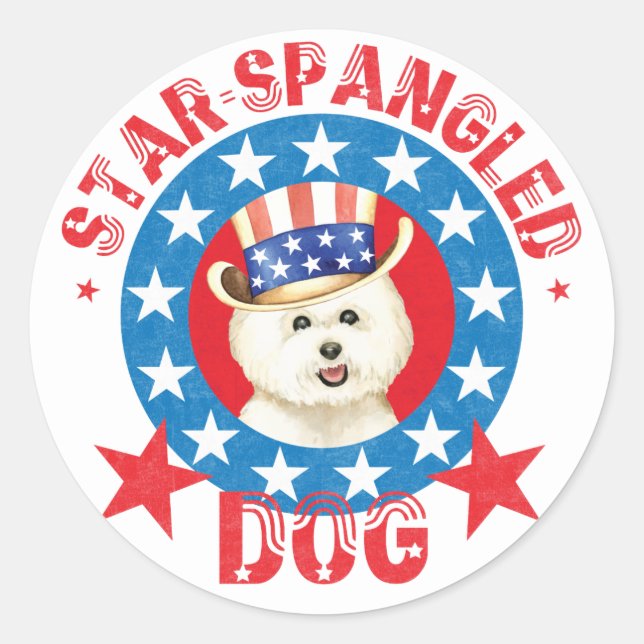 Patriotic Bichon Frise Classic Round Sticker (Front)