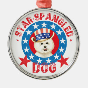 Patriotic Bichon Frise Metal Ornament