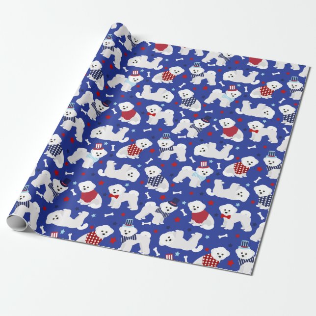 Patriotic Bichon Frise Wrapping Paper (Unrolled)