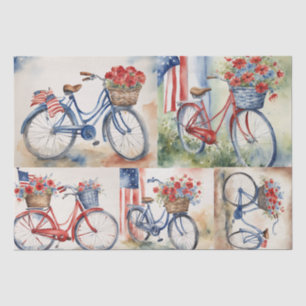 Patriotic Bicycle Blooms in Watercolor decoupage Tissue Paper