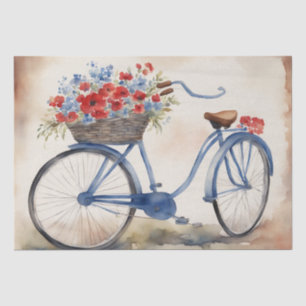 Patriotic Bicycle Blooms in Watercolor decoupage  Tissue Paper