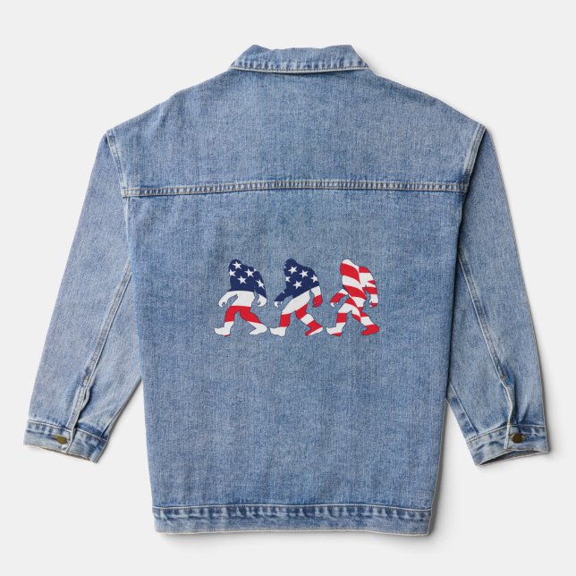 Patriotic Big Foot Sasquatch  Denim Jacket (Back)