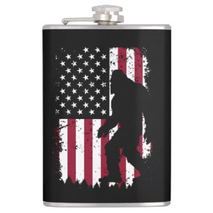 Patriotic Bigfoot American Flag Sasquatch Hip Flask