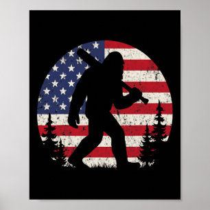 Patriotic Bigfoot Baseball American Usa Flag 4th O Poster