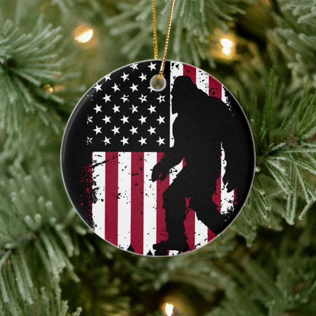 Patriotic Bigfoot  Ceramic Tree Decoration (Tree)