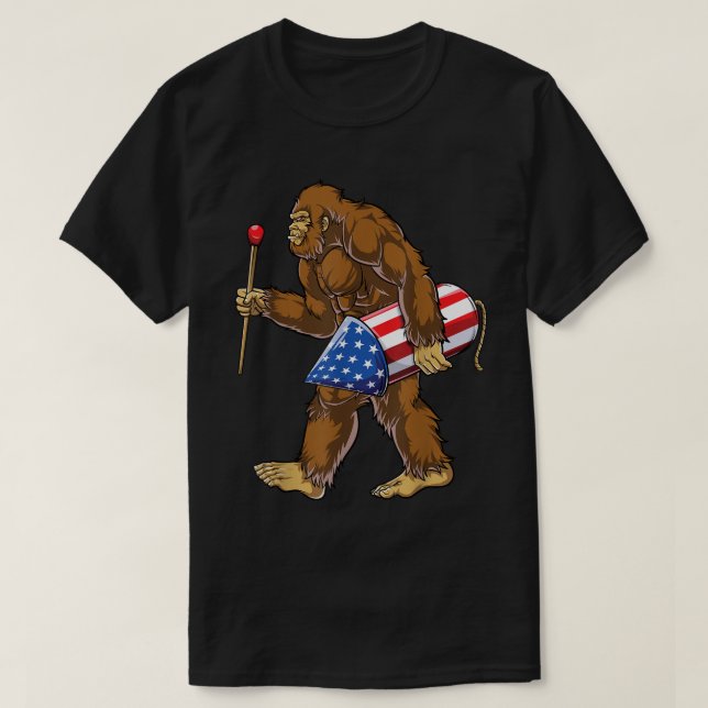 Patriotic Bigfoot Firework Design T-Shirt (Design Front)