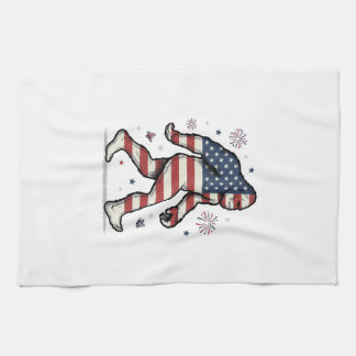 Patriotic Bigfoot Vintage Engraving Shirt Design_1 Tea Towel