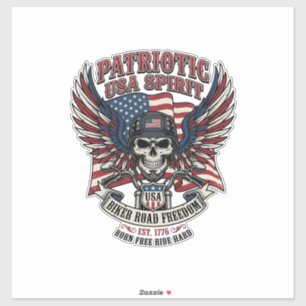 Patriotic Biker Skull Biker Road Freedom Patriot A