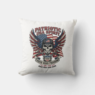 Patriotic Biker Skull Biker Road Freedom Patriot A Cushion