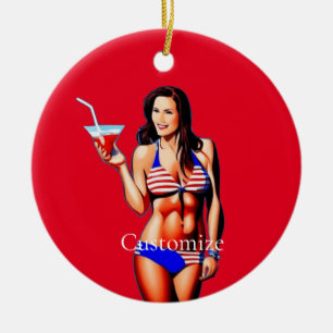 Patriotic Bikini Fitness Model Thunder_Cove Ceramic Tree Decoration