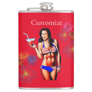 Patriotic Bikini Fitness Model Thunder_Cove Hip Flask