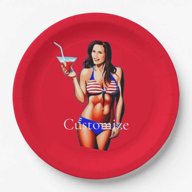 Patriotic Bikini Fitness Model Thunder_Cove  Paper Plate (Front)
