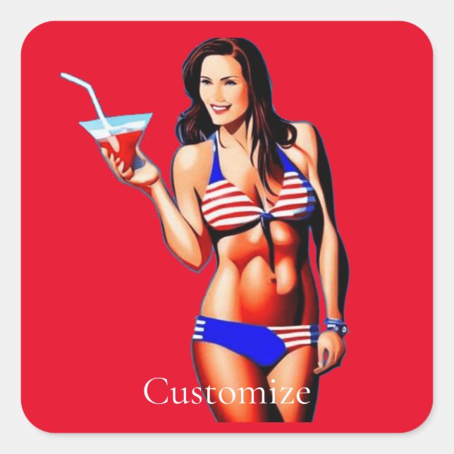 Patriotic Bikini Fitness Model Thunder_Cove  Square Sticker (Front)