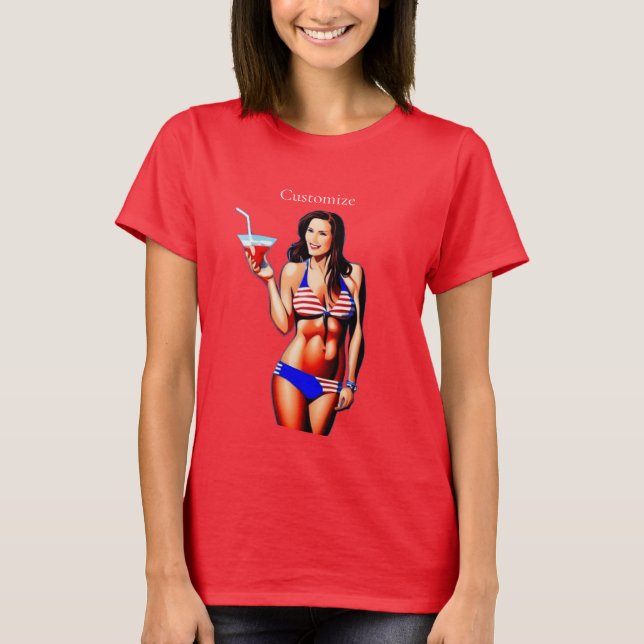 Patriotic Bikini Fitness Model Thunder_Cove  T-Shirt (Front)