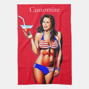 Patriotic Bikini Fitness Model Thunder_Cove  Tea Towel