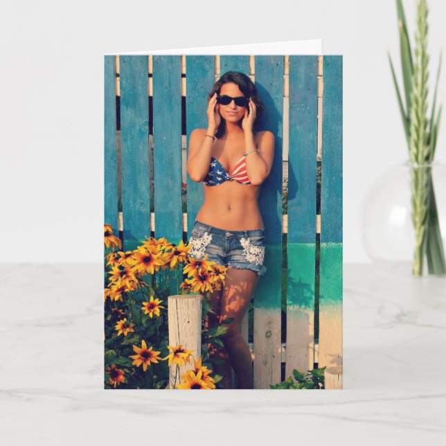 PATRIOTIC BIKINI GIRL BIRTHDAY CARD (Front)