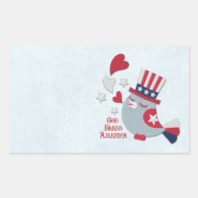 Patriotic Bird Tweets God Bless America Rectangular Sticker (Front)